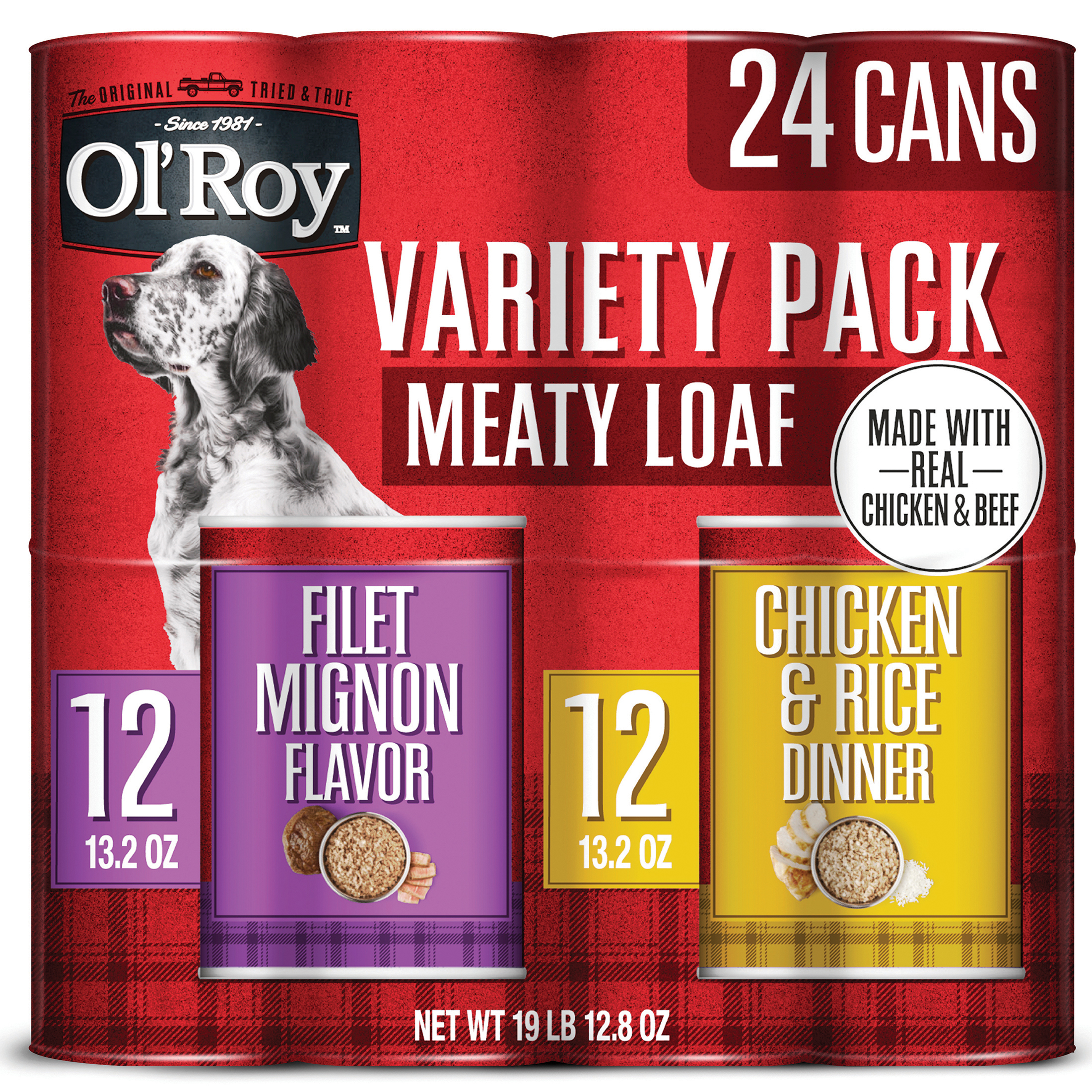 Ol' Roy Filet Mignon Flavor and Chicken and Rice Flavor Wet Dog Food Variety Pack, 13.2 oz Cans, 24 Pack