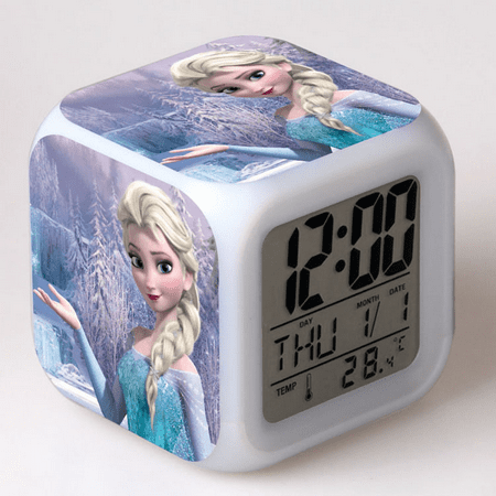 3＂LED Alarm Clock Cartoon Frozen Pattern Desk Table Glowing Electronic Colorful Digital Clock for Girl Boy Kids Children Bedroom Toy Birthday Present Gift