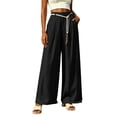 thumbnail image 4 of cocolona Womens Summer Casual Linen Pants Elastic Waist Straight Wide Leg Vacation Lounge Pants with Pockets, 4 of 5