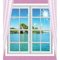 thumbnail image 3 of Ocean Duvet Cover Set, Ocean View from the Window on Island in Sunny Summer Day Peaceful Relaxation Resting, Decorative 3 Piece Bedding Set with 2 Pillow Shams, Queen Size, Pink Blue, by Ambesonne, 3 of 3