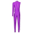 thumbnail image 4 of Kaerm Women Acrobatic Gymnastics Performance Jumpsuit Metallic Shiny Rhinestones Full Body Leotard Purple S, 4 of 7