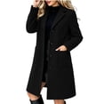 thumbnail image 3 of Vixolx Womens Mid Length Coat Notched Lapel Single Breasted Overcoat with Patch Pockets Fall Winter Business Casual Outerwear, 3 of 7