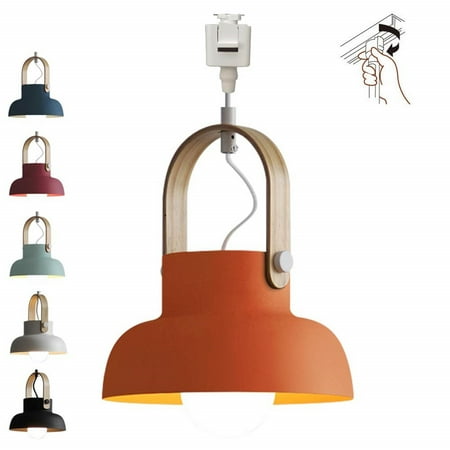 

FSLiving Customizable Iron Pendant Light J-Type Track Light Pendants 3.2 ft Cord Macaron Industrial Light Dimmable Wooden Track Mount Pendant Lighting Fixtures Bulb Not Included - 1 Light (Orange)