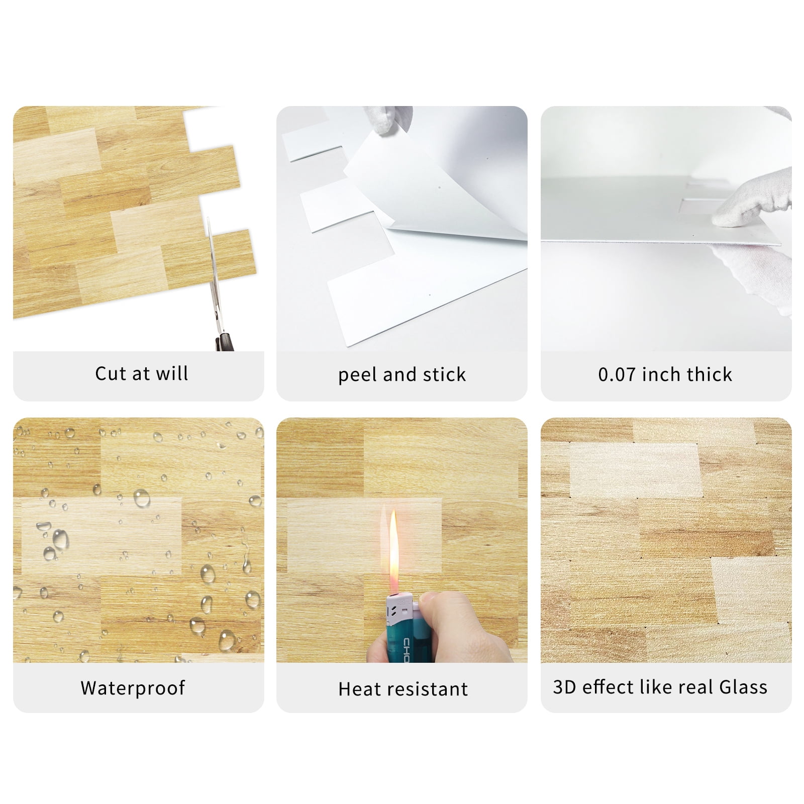 DEWOO 10-Sheet Peel and Stick Backsplash Wall Tile Self Adhesive, Stickon Tile for Kitchen Backplash, Bathroom Vanities, Fireplace Decor, Laundry Table, Stair Decals in Yellow Woodgrain