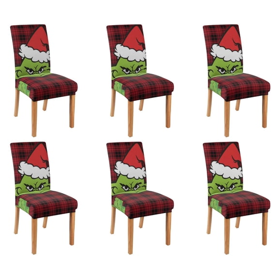Chair Covers for Dining Room Chairs Stretch Christmas Printed Dining Chair Cover Set Of 6,Washable Elastic Christmas Kitchen Chair Slipcovers,Removable Seat Protector for Home or Party