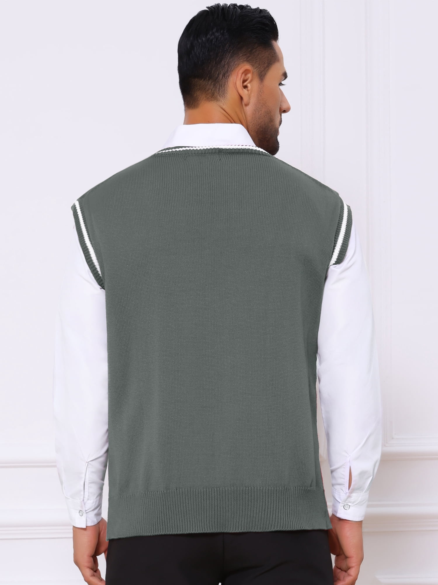 DARING DIVA Men's Solid Color V-Neck Sleeveless Cable Knitted Sweater Vest M Dark Gray