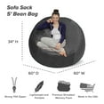 thumbnail image 2 of Sofa Sack Bean Bag Chair, Memory Foam Lounger with Microsuede Cover, Kids, Adults, 5 ft, Charcoal, 2 of 9