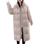 Womens Coat Yigetop Plus Size Winter Coats for Women Thicken Warm Parka Puffer Jacket Long Length Quilted Hooded Padded Coat Parkas for Women, Khaki, 2XL