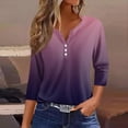 thumbnail image 2 of Xuboway 3/4 Length Sleeve Womens Tops Button Down Summer V Neck Shirts Henley Blouses Dressy Fashion Three Quarter Length Sleeve Blouse Clothes, 2 of 3