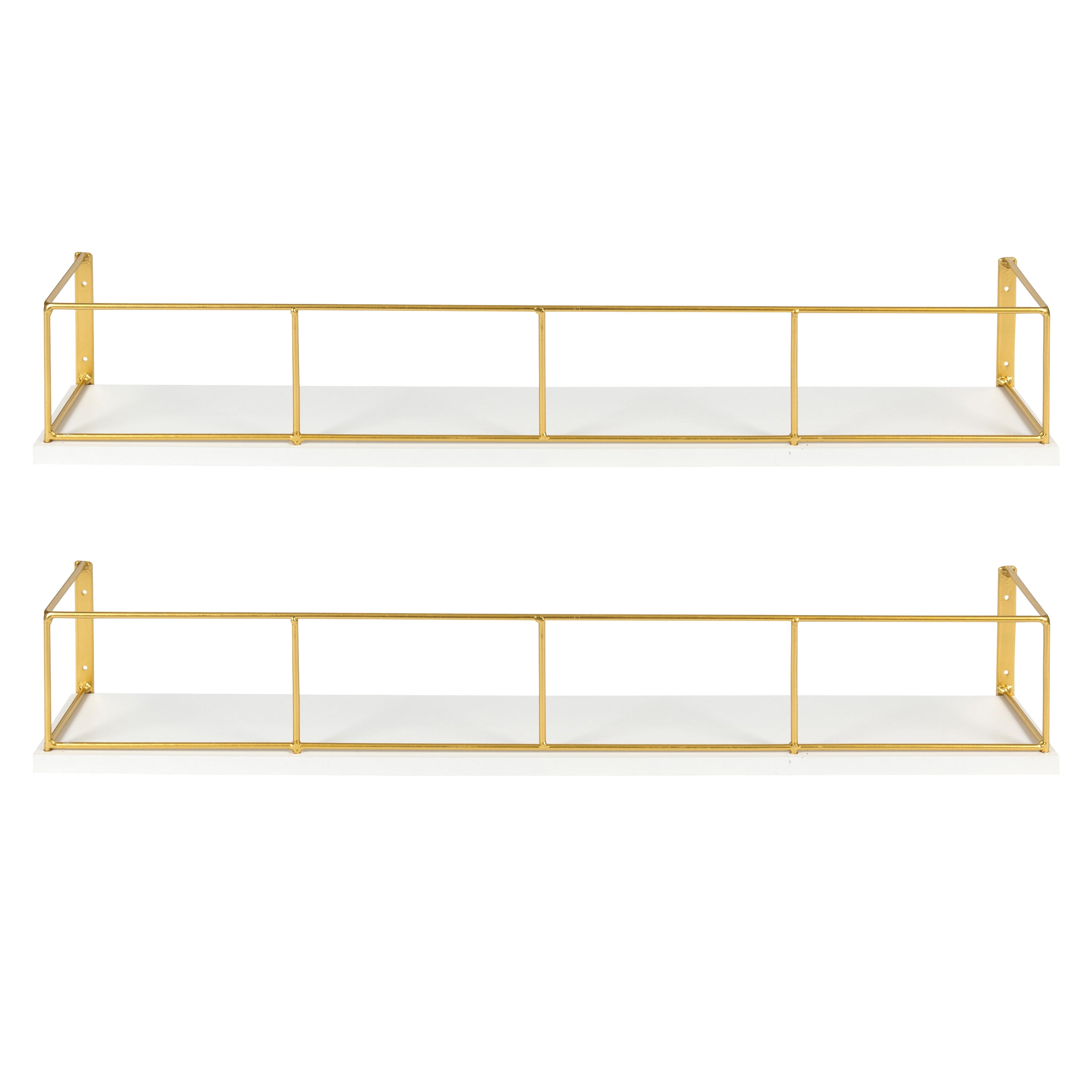 Kate and Laurel Benbrook 24 inch 2-Pack Wood and Metal Floating Wall Shelves, White and Gold