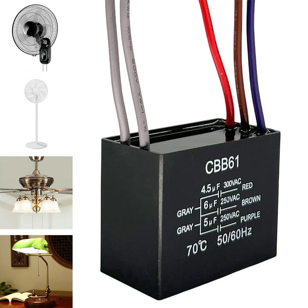 Interruptor para Ventilador Techo 3 Velocidades 4 Cables Condensador Ventilador Techo CBB61 4.5uf + 6uf + 5uf 5 Cables 250V Interruptor para Ventiladores Y Lámparas
