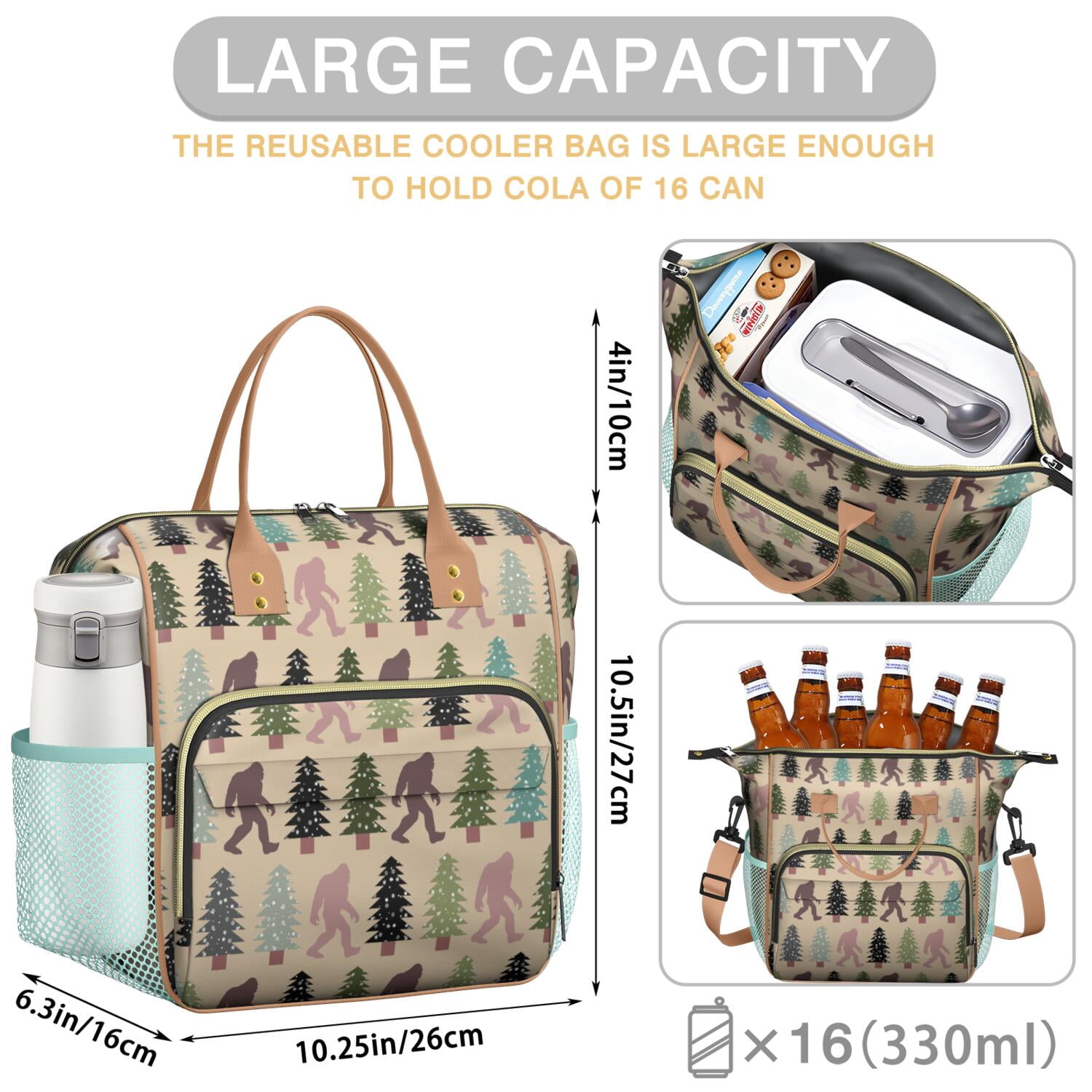 Bigfoot Insulated Lunch Bag – Funny Sasquatch Footprint Design Large Lunch Box, Leakproof Cooler Tote for Outdoor Hiking, Camping, or Office Lunches
