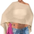 thumbnail image 3 of Sheer Mesh Poncho for Women, Asymmetrical One-Shoulder Knit Cover Up - Boho Beach Tunic Top, Loose Sleeveless Cape Shirt, Summer Vacation Sun Protection Layering Piece Beige, 3 of 5