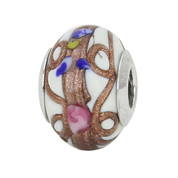 GlassOfVenice Murano Glass Sterling Silver Fiorato White Charm Bead