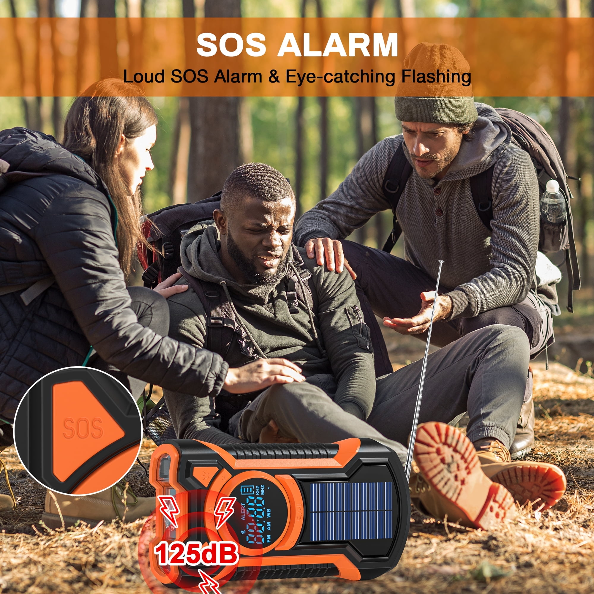 TOPVISION Emergency Radio, Bluetooth Weather Radio with NOAA/AM/FM, Solar/USB-C/Hand Crank Charging, SOS Alarm, Waterproof Flashlight, Headphone Jack, Portable Radio for Home, Camping & Outdoor