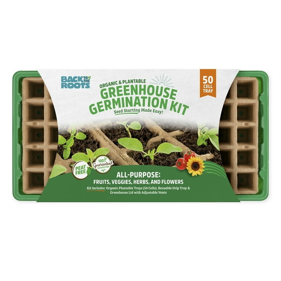 Back to the Roots Germination Kit with 50 Cell Plantable Tray, Reusable Drip Tray and Lid