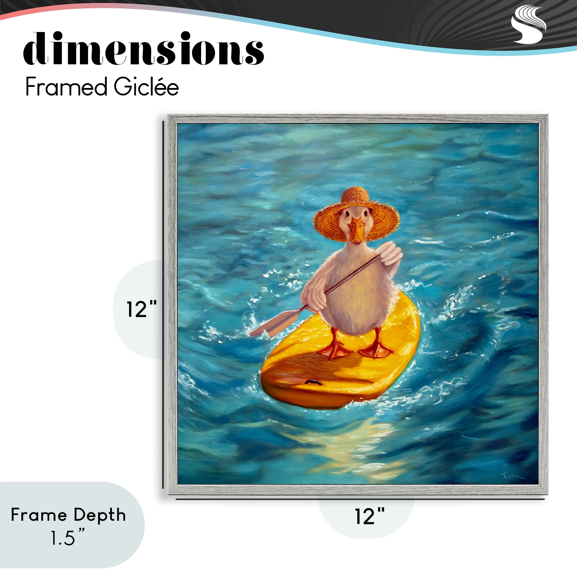 Stupell Industries The Paddler Duck with Straw Hat Gray Framed Giclee Art, design by Lucia Heffernan