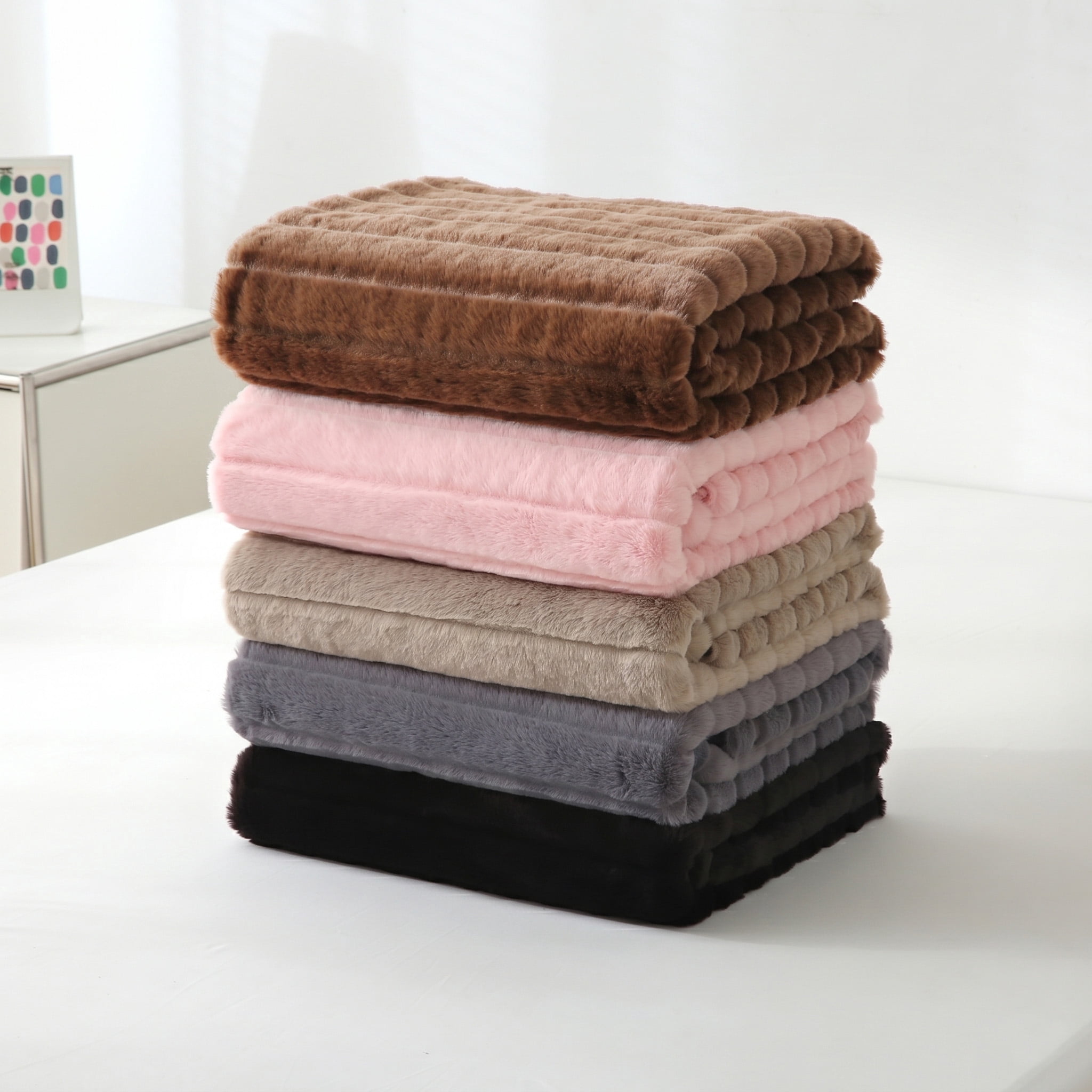 Mainstays Stripe Faux Fur Dual Layer Throw, Brown, 50 in x 60 in