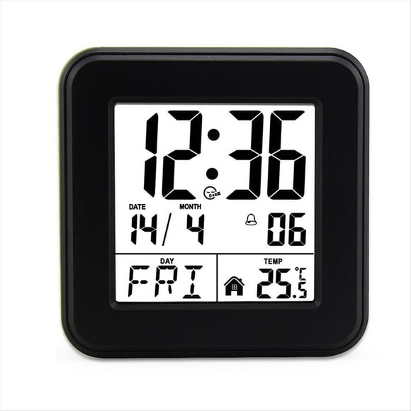 Reloj Despertador con Calendario Perpetuo, Reloj de Cabecera Activado por Voz con Retroiluminación, Reloj para Personas Mayores con Temperatura Negro