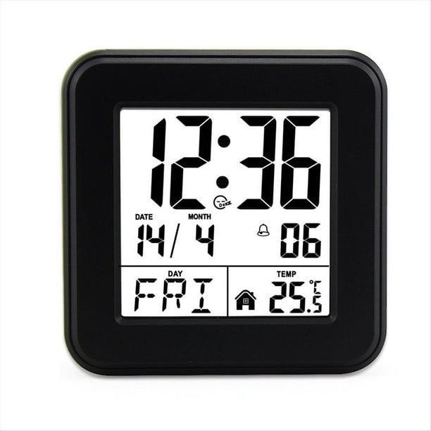 Reloj Despertador con Calendario Perpetuo, Reloj de Cabecera Activado por Voz con Retroiluminación, Reloj para Personas Mayores con Temperatura Negro