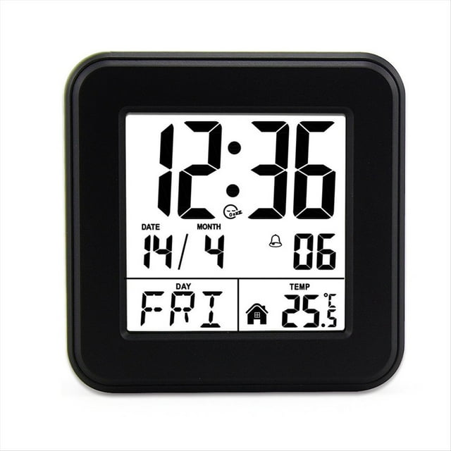 Reloj Despertador con Calendario Perpetuo, Reloj de Cabecera Activado por Voz con Retroiluminación, Reloj para Personas Mayores con Temperatura Negro