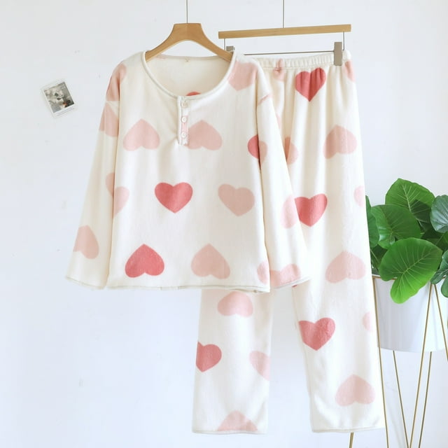 Ropa interior térmica para mujer, pantalones de manga larga con botones de color liso para otoño e invierno, ropa de hogar abrigada y de terciopelo, conjunto de pijamas, pantalones de poliéster para m