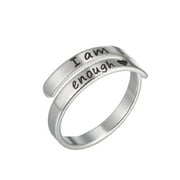CUKE I am Enough Ring,Stainless Steel Inspirational Mantra Statement Open Adjustable Graduation Cocktail Party Ring (silver)