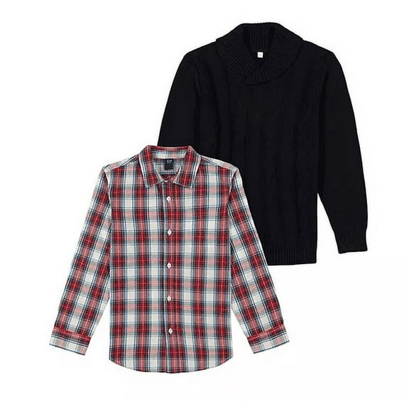 Gap Kids Boys Sweater Shirt Set (Black/Red, XL)