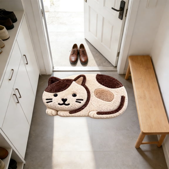Fmbmuo Cat Shaped Floor Mat Absorbent, Washable Indoor Decor Entryway Rugs Indoor, Cartoon Cat Traditional Multicolor Bathroom Rugs, 16"x24"