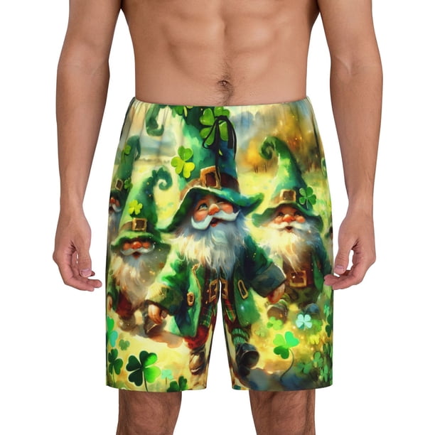 Fotbe st. patrick’s day gnomes Pantalones Cortos de Pijama para Hombre, Ropa de Dormir, Pantalones de Pijama Cortos para Hombre-XX-Large