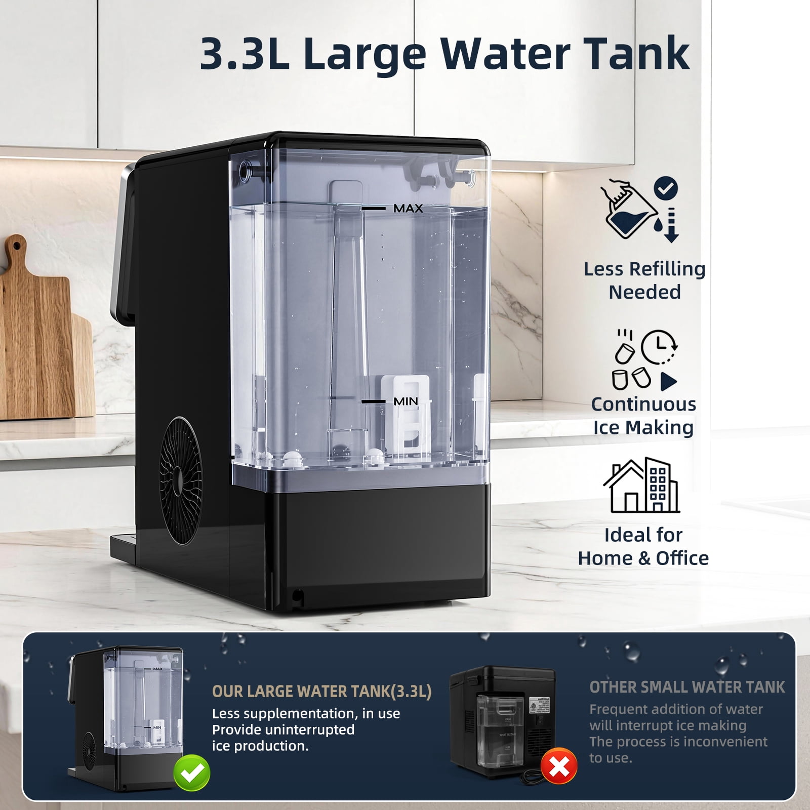 FREE VILLAGE 2-in-1 Ice Maker Machine with Water Dispenser, Countertop Tabletop Ice Maker with Large & Small Bullet Ice Sizes,26 lbs/24H Ice Ready in 6 Minutes,3.5L Removable Water Tank,Water Cooler