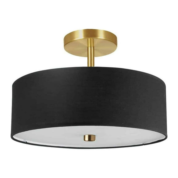 571-143SF-AGB-BK Dainolite Everly - 3 Light Semi-Flush Mount-Aged Brass Finish-Black  Shade Color