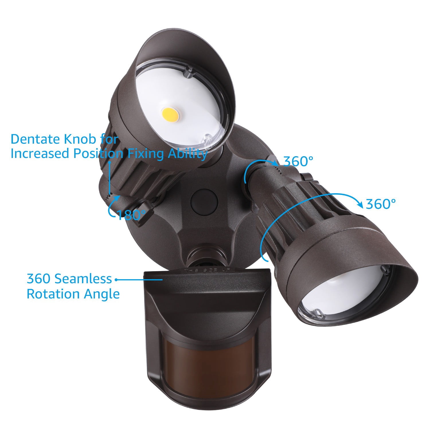 4 Pack Adjustable 2-Head Outdoor COB LED Security Light, Motion Sensor Floodlight, 3 Modes (Motion Detection + Dusk to Dawn + Switch Control), 100-277V, IP65 Waterproof, 5000K Daylight, Bronze