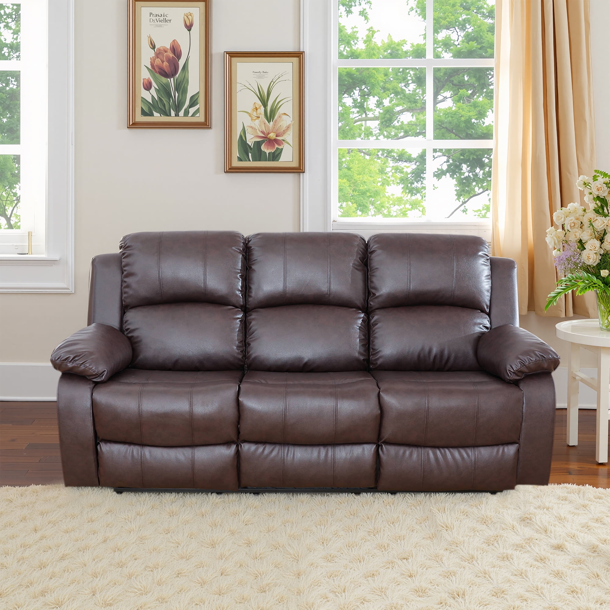 MAYEERTY 78.5" Modern Semi PU PVC Loveseat - Business Function Sofa for Living Room, Brown