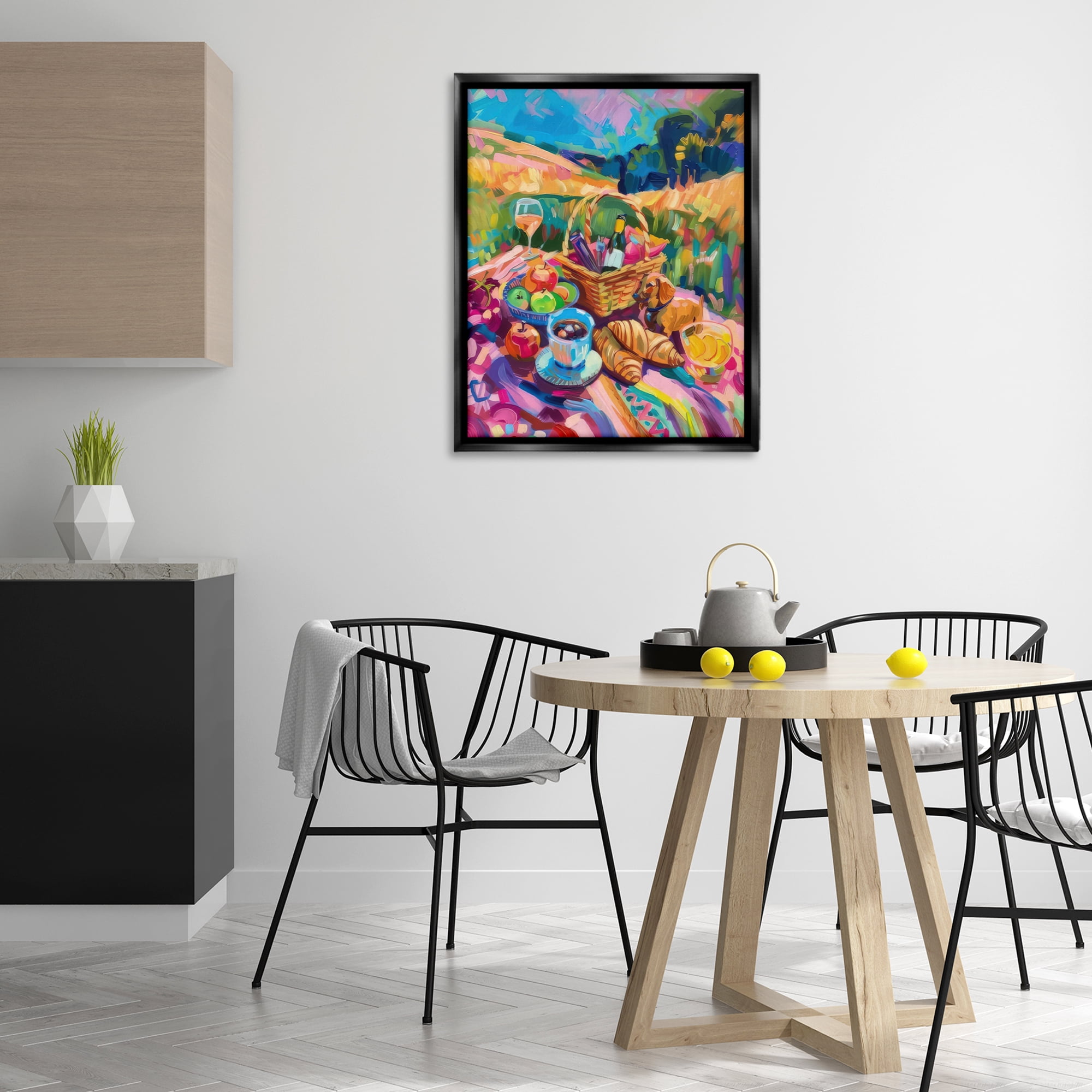 Stupell Industries Bright Impressionist Picnic Food & Beverage Painting Black Floater Framed Canvas Art Print Wall Art, 25 x 31