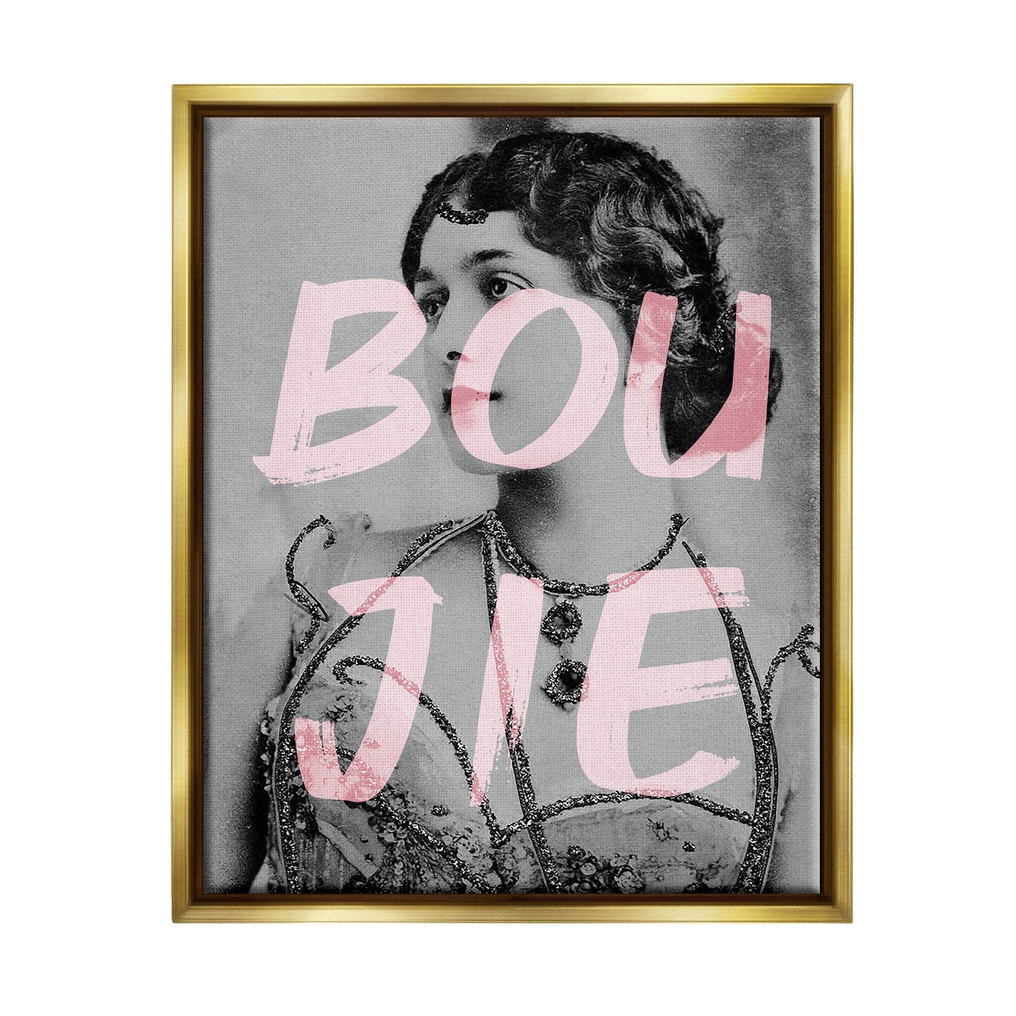 Stupell Industries Boujie Vintage Woman Portrait Trendy Pink Text Graphic Art Metallic Gold Floating Framed Canvas Print Wall Art, Design by Daphne Polselli