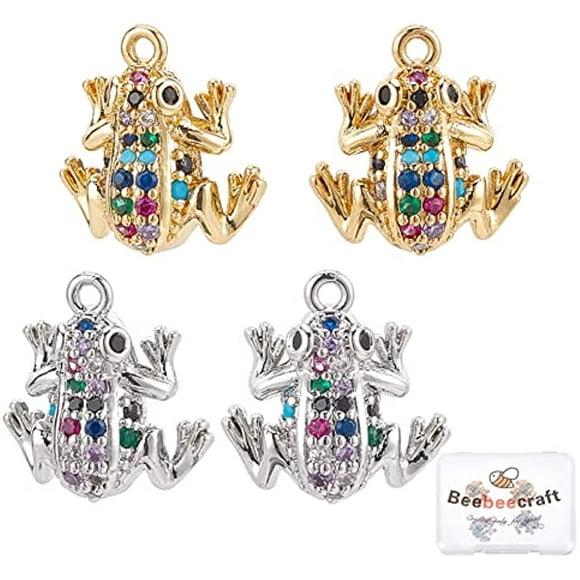 4Pcs 2 Colors Frog Charms Colorful Diamond Frog Dangle Charms
