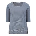 thumbnail image 4 of Women's Plus 3/4 Sleeve Striped Loose Casual Tunic Top Scoop Neck High Low Hem Blouse 2X Navy Blue, 4 of 6