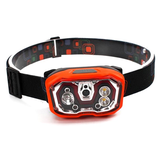 Sonducket Linterna frontal recargable por USB con diadema Sensor de movimiento Linterna potente Antorcha regulable Búsqueda negra Ropa Deportiva, Zapatos Naranja Sonducket OD020831-03B