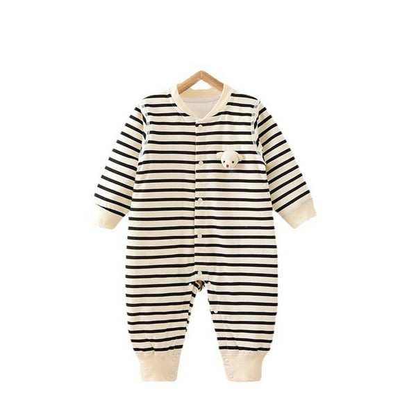 Lovskoo Infant Baby Boy Girl Clothes Stripe Thin Cotton Jumpsuit Warm Cotton Climbing Clothes Long Sleeve Onesie Beige
