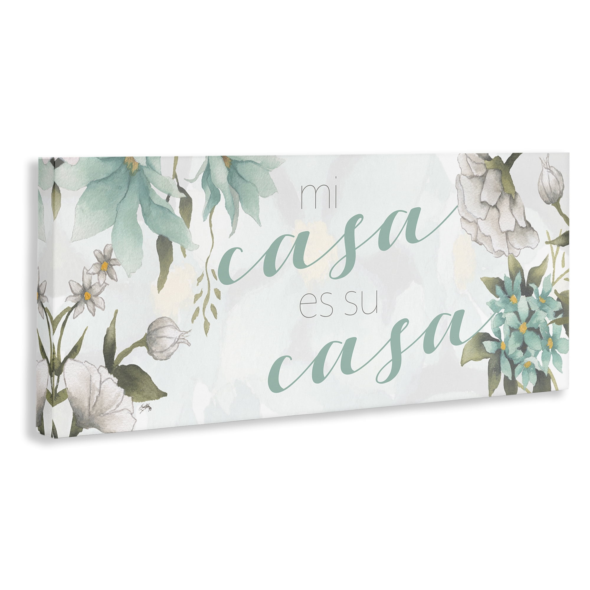 Stupell Industries Mi Casa Su Casa Flores Inspirational Quotes & Sayings Painting Wrapped Canvas Art Print Wall Art, 48 x 20