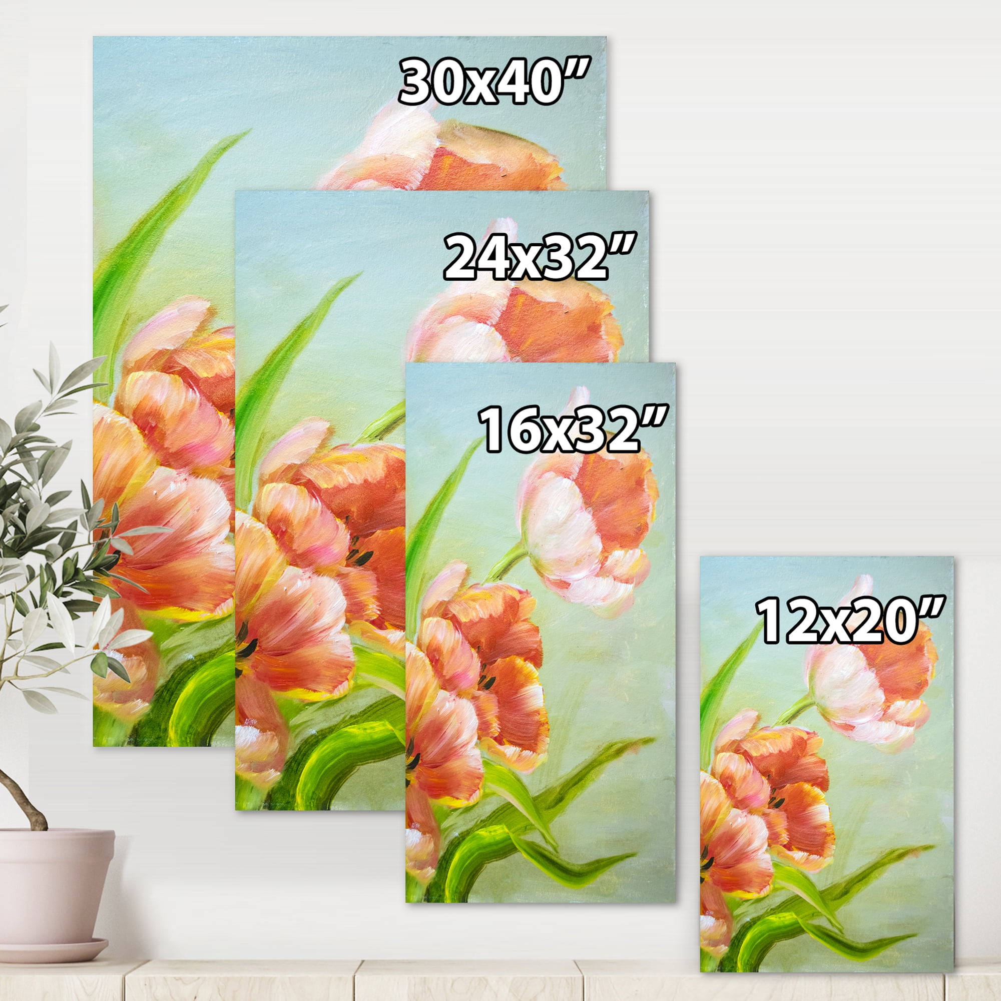 Designart ' Ancient Red Tulips Flowers I ' Traditional Canvas Wall Art Print