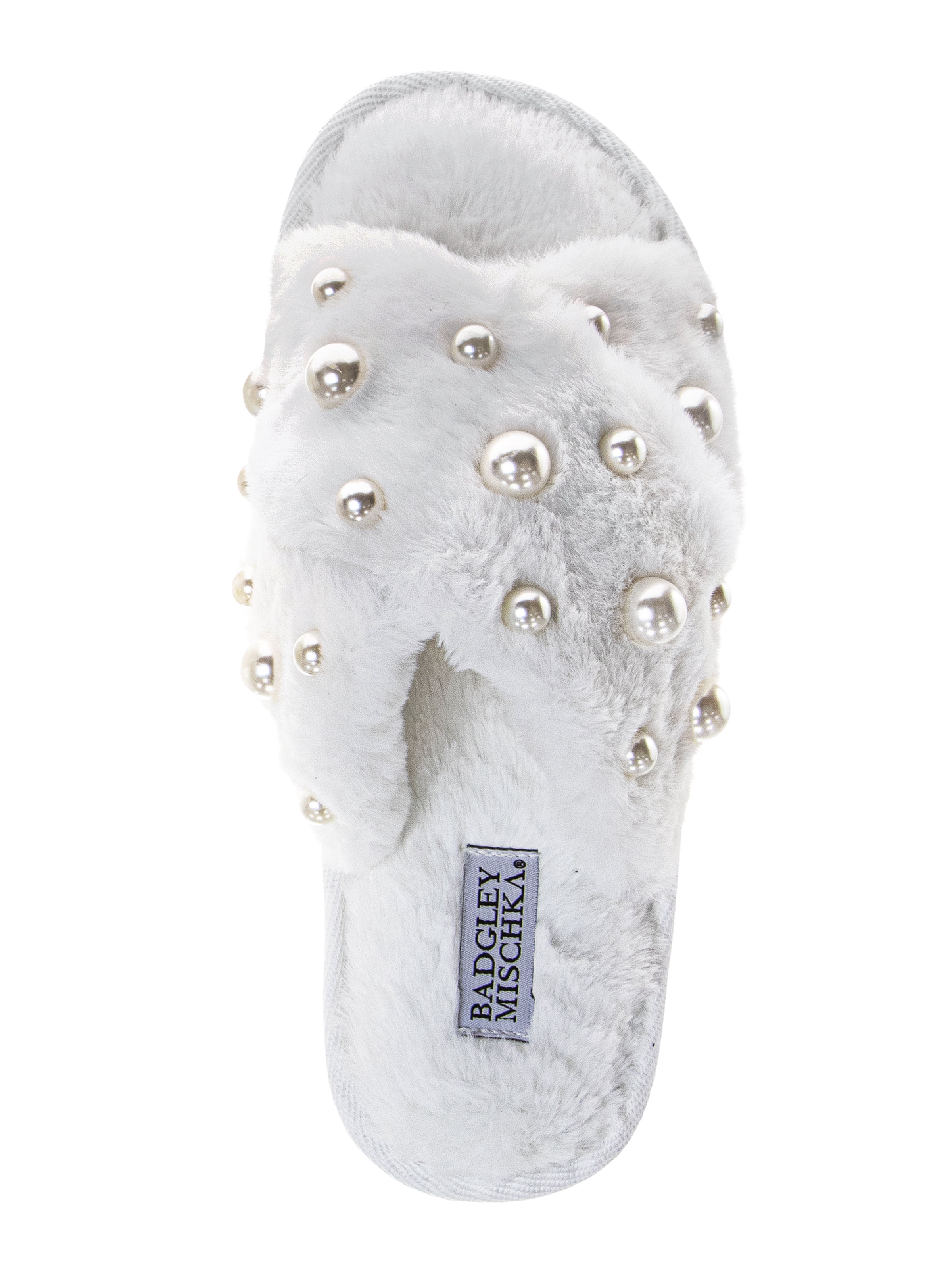 Badgley Mishka Women's Cross Strap Slippers with Pearls Details