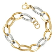 JEWELRYWEB 14k Two Tone Hollow Textured Fancy Lobster Closure Gold Polished Fancy Link Bracelet 8 Inch Measures 9mm Wide Jewelry Gi