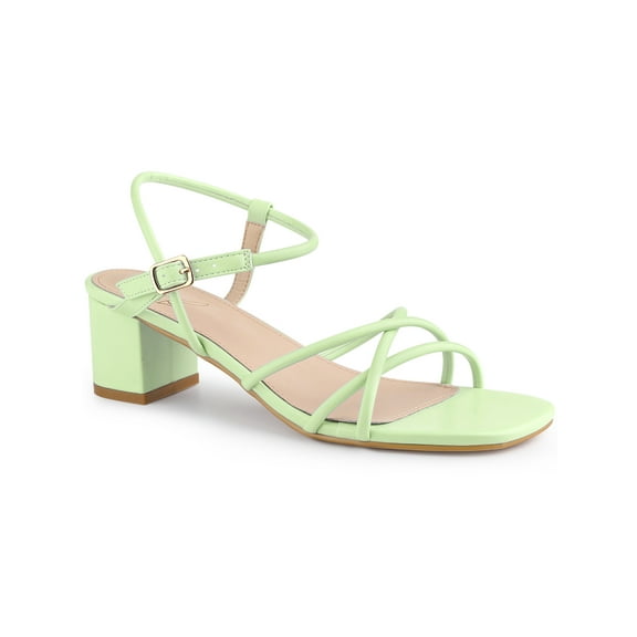 BLISSFUL STEP Open Toe Slingback Block Heel Sandals for Women Lime Green (Size 8.5)