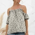 thumbnail image 4 of QLEICOM Womens Summer Tops Oversized T-shirts Sling Off-the-shoulder Ruffled Polka-dot Casual Loose Tunic Tank Tops Women Shirts Blouses White L, 4 of 7