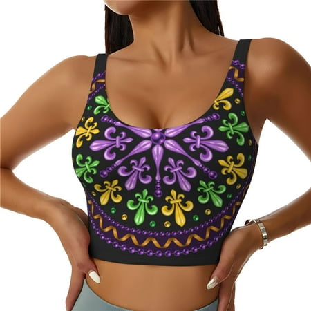 Jgfou Mardi Gras5 Print Womens Sports Bra - Padded Workout Sports Bras Crop Tank Top