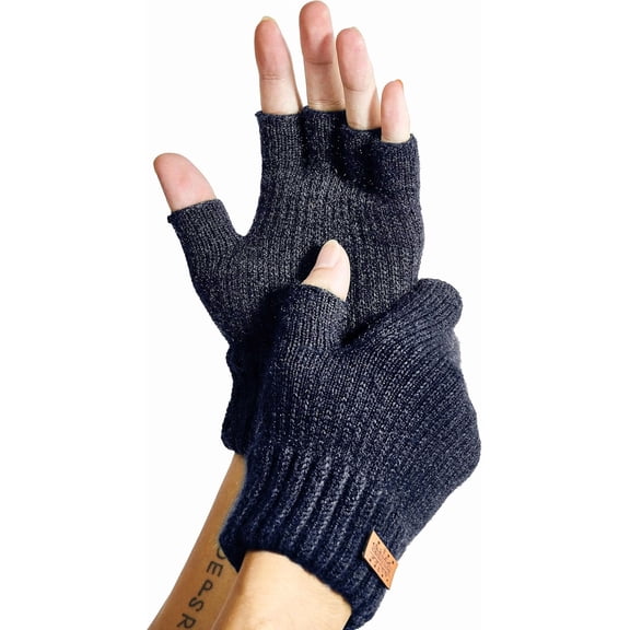 Fingerless Gloves for Women Men, Winter Warm Alpaca Wool Stretch Knit Adult Half Finger Glove for Typing, Driving