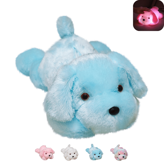 Lying Dog Stuffed Animal, Bedtime Soft Plush Toy LED Light Up Plushies, Cute Weighted Stuffed Animals Puppy Plush, Birthday Holiday Gifts for Kids Girls Blue