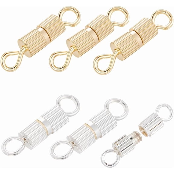 1 Box 40Pcs Screw Clasps 14K Gold & Sterling Silver Plated Brass Column Screw Clasps Jewellery Connector Twist with Double Loop for Necklace Bracelet Jewellery Making